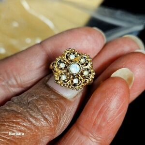 SUM-SPEC Faux Opal Flower Cluster Gold-tone Ring, Size 5.5